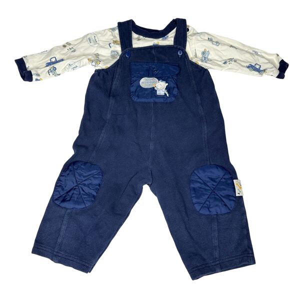 Vintage Little Me Overalls with Shirt Set Trucks Gas Station Boys 12 Months
